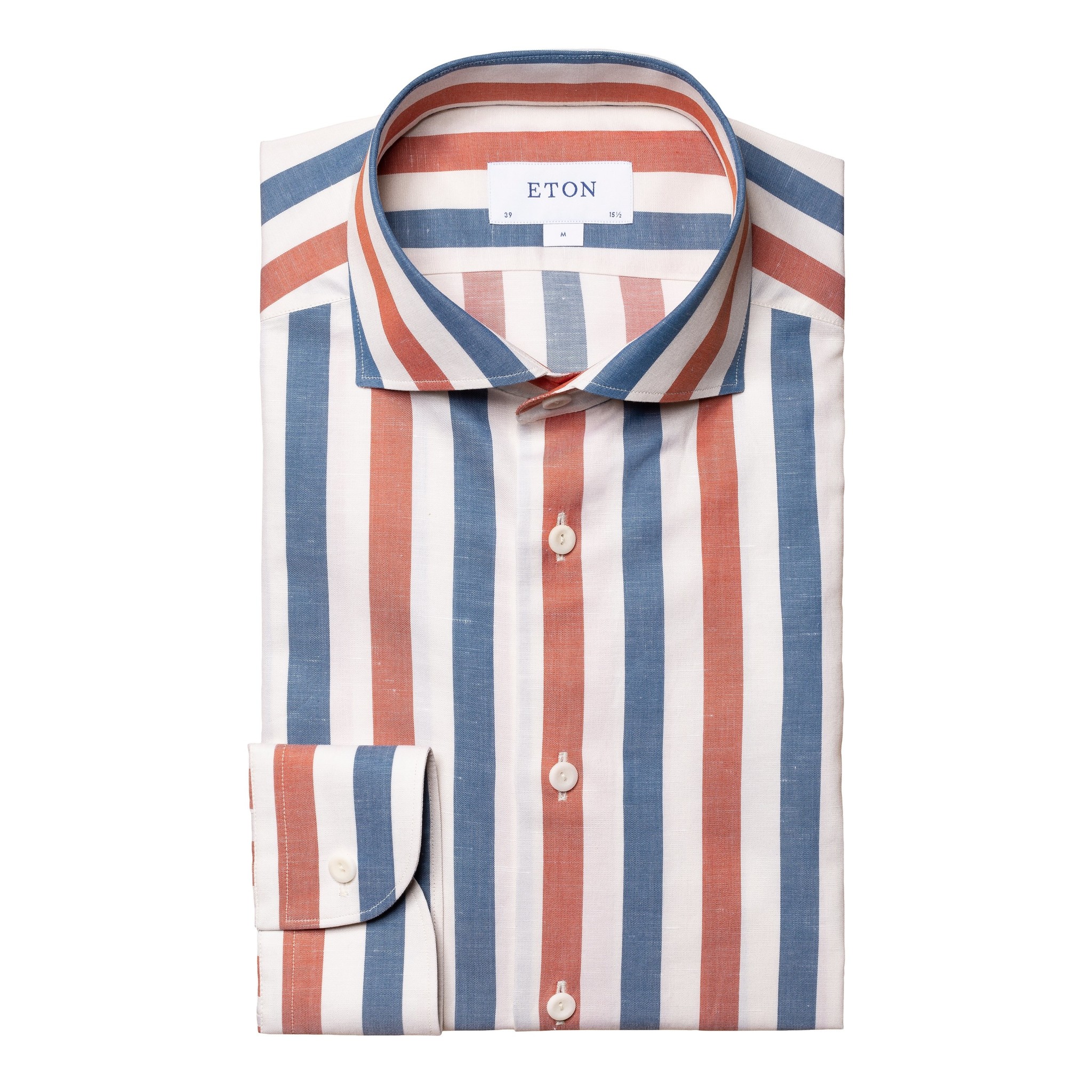Eton Cotton linen wrinkle free blue/red stripe