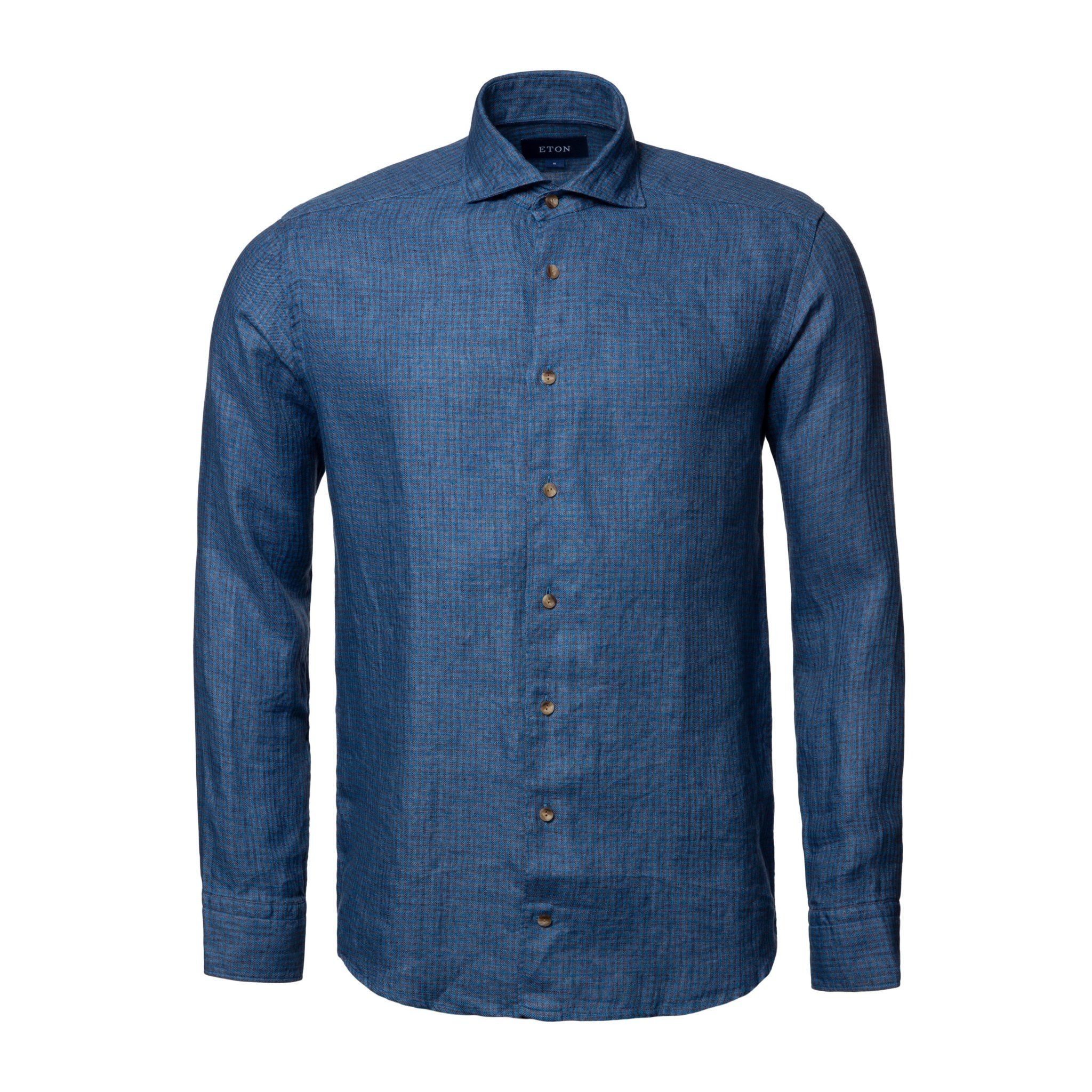 Eton Navy Linen micro check Twill shirt