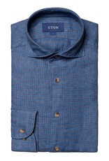 Eton Navy Linen micro check Twill shirt