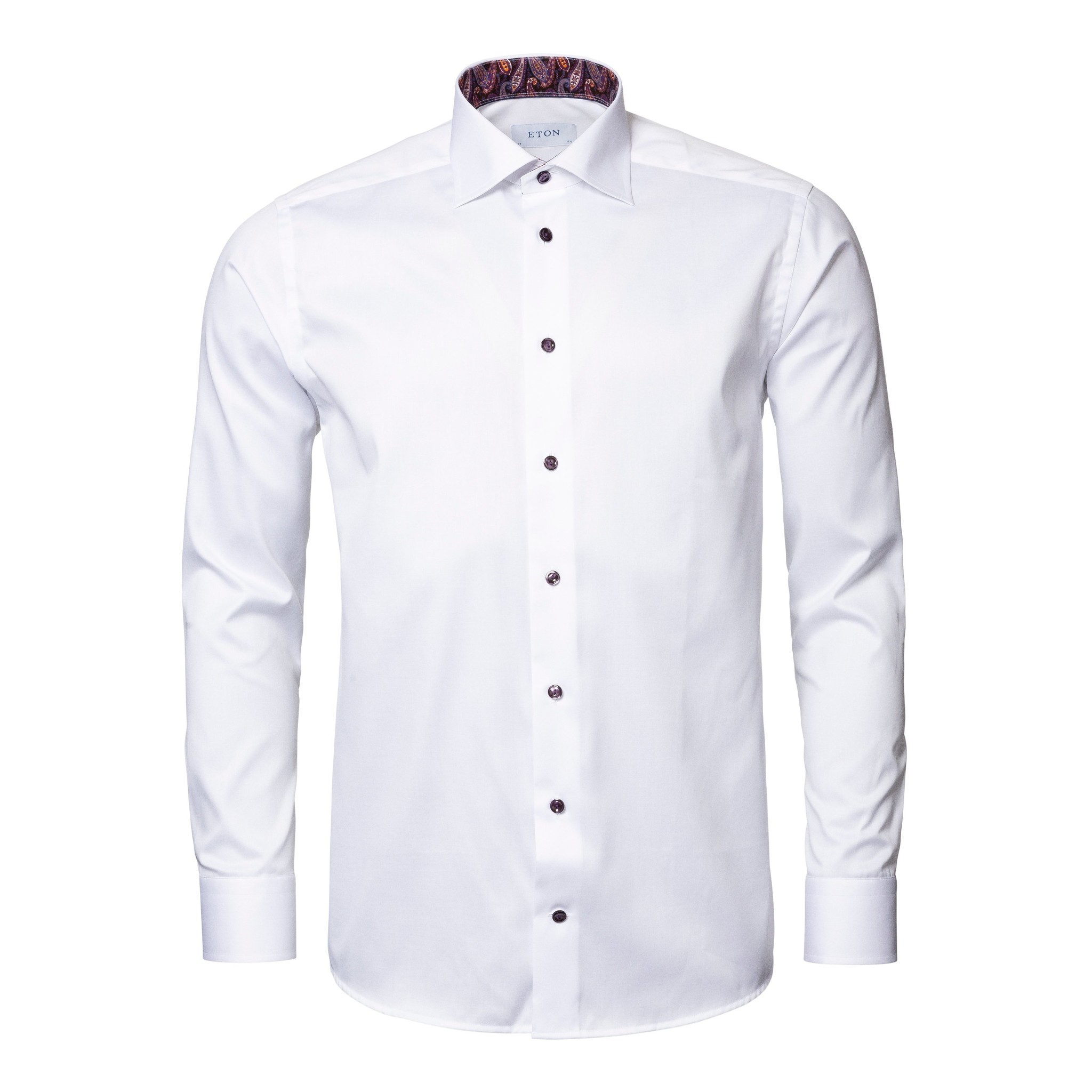 Eton White twill paisley trim purple button