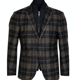 Roy Robson Navy/Brown Check Jersey Jacket with zip insert