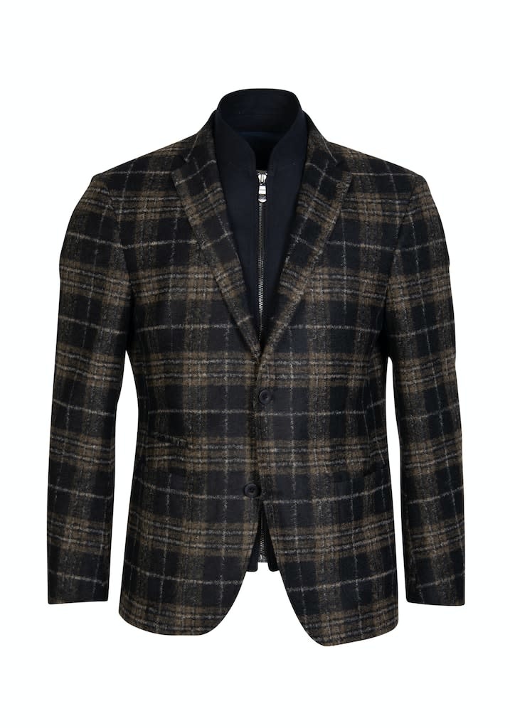 Roy Robson Navy/Brown Check Jersey Jacket with zip insert