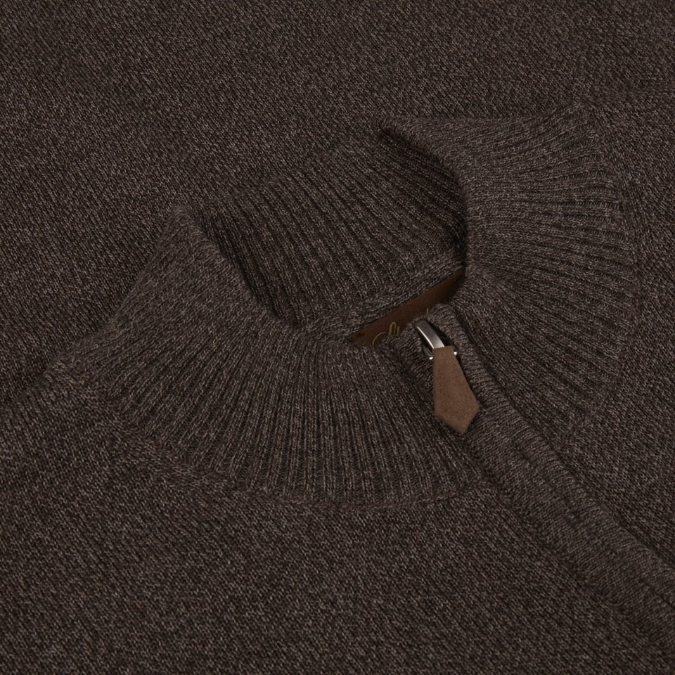 Stenstroms Brown marbled quarter zip merino