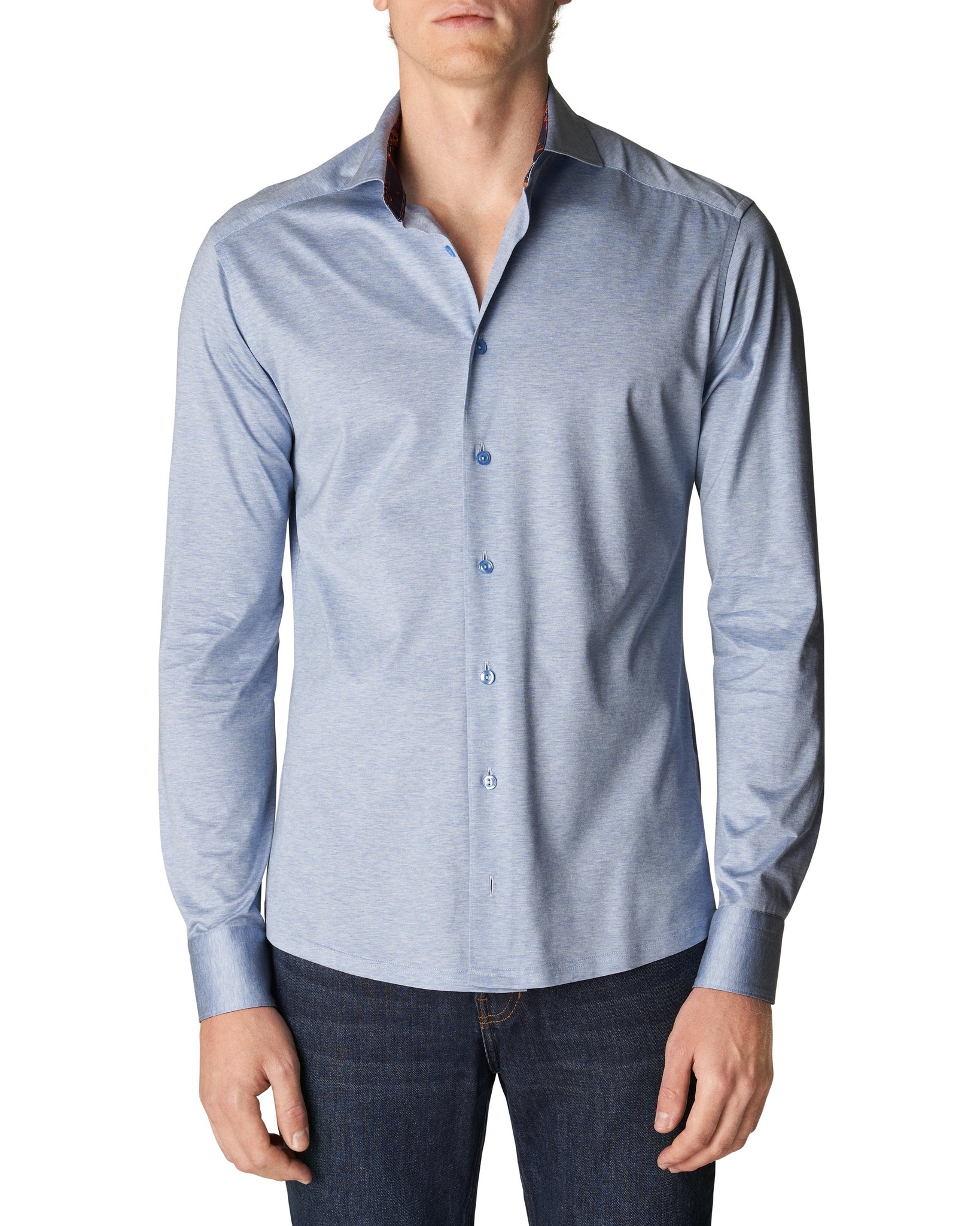 Eton Stretch Jersey Shirt with Navy Trim