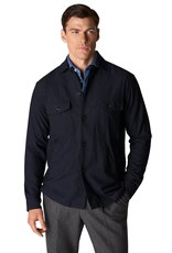 Eton Navy Houndstooth Cashmere Twill Overshirt