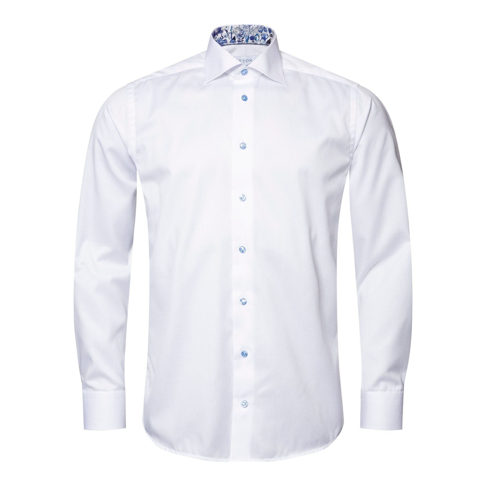 Eton Signature twill with flower trim and blue button
