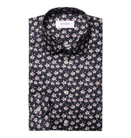 Eton Hibiscus flower print navy slim