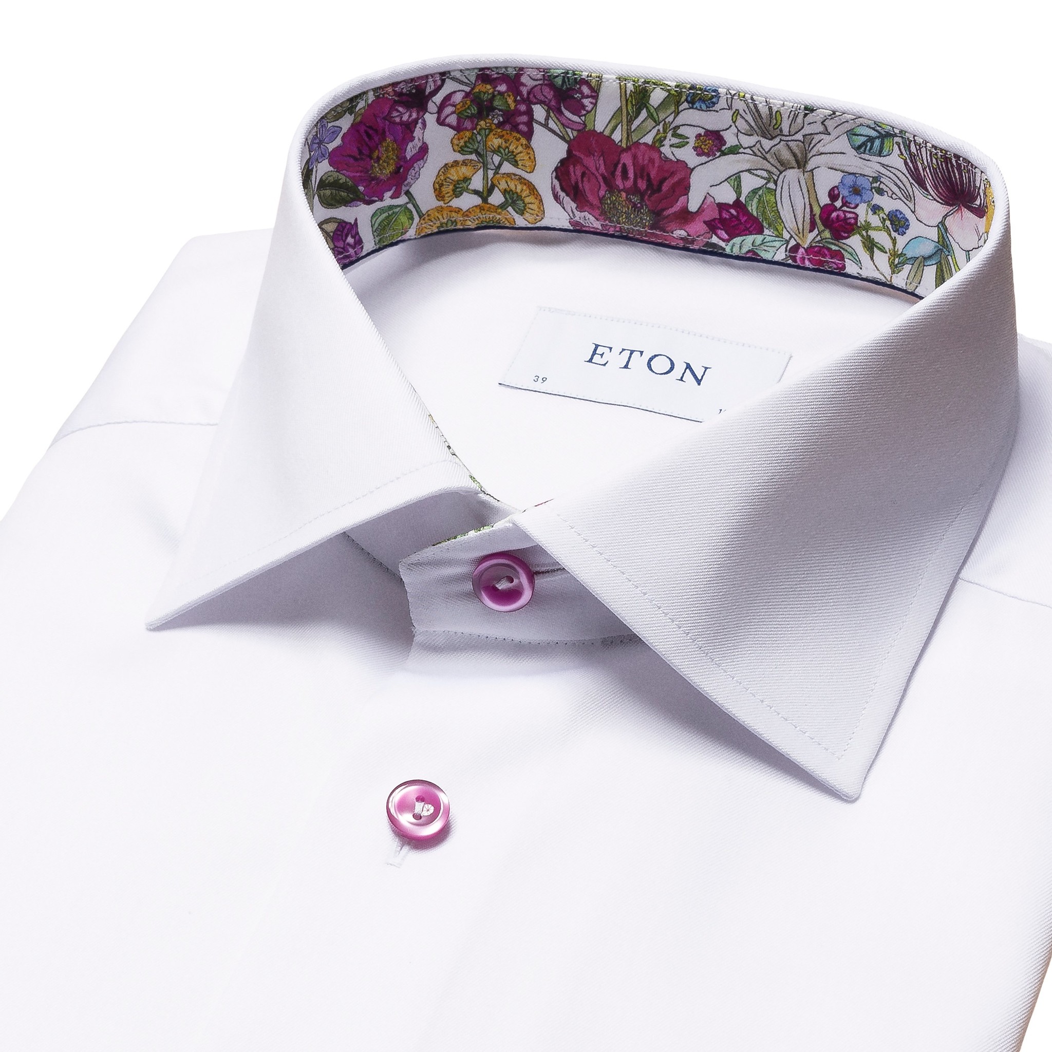 Eton signature twill with flower trim and purple button slim