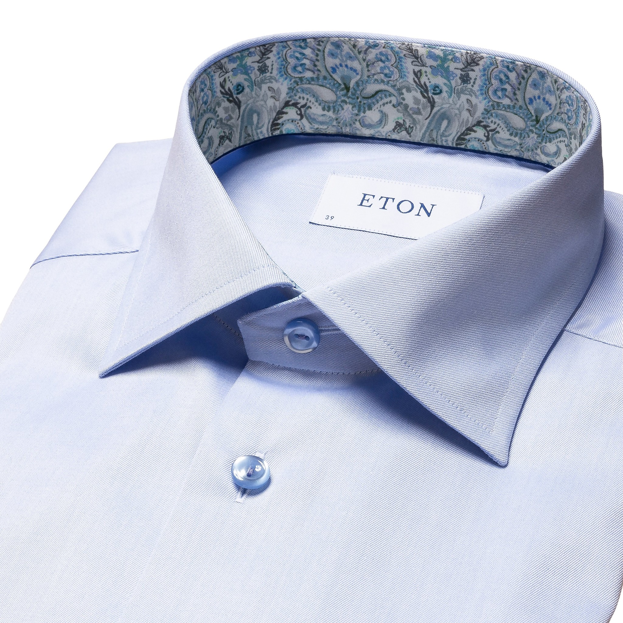 Eton Signature Twill with Pale blue paisley trim