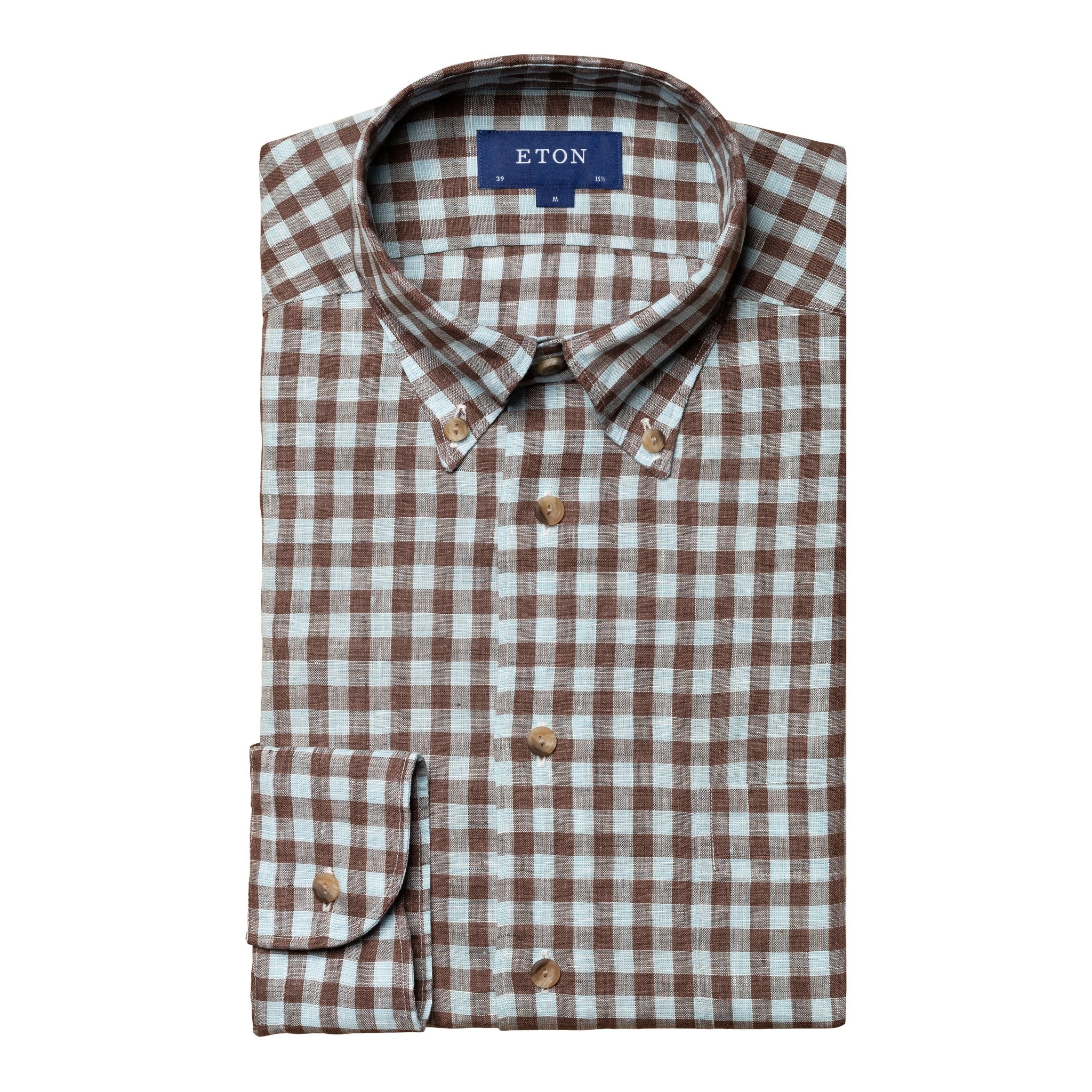 Eton Brown/green check linen shirt