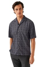 Eton Blue Geometric Jacquard Denim Resort Shirt