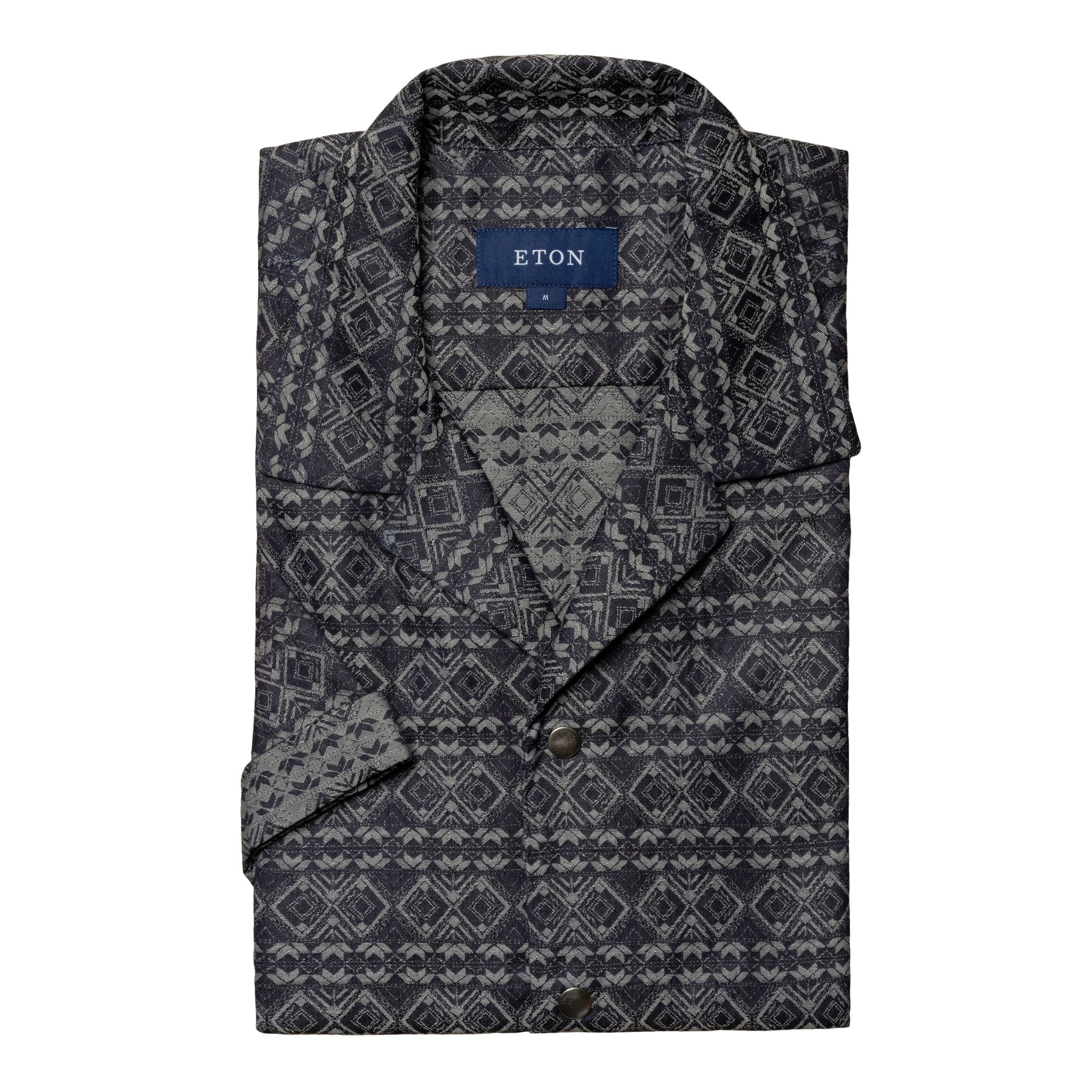 Eton Blue Geometric Jacquard Denim Resort Shirt