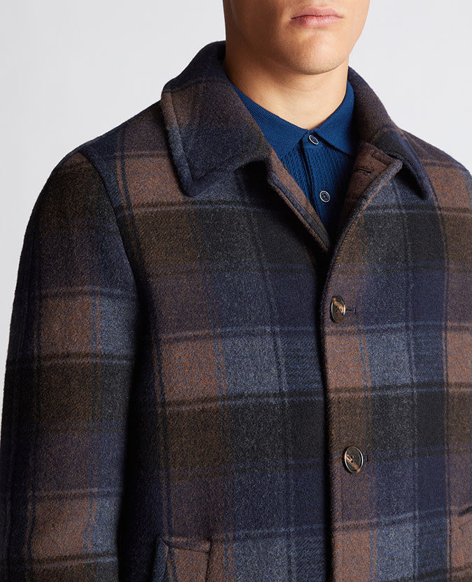 Remus Uomo Checked Relax Fit Wool Overcoat