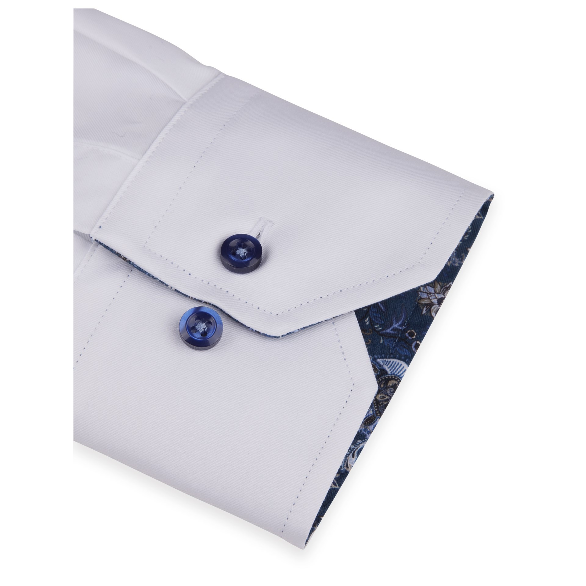 Stenstroms navy floral trim blue button white shirt