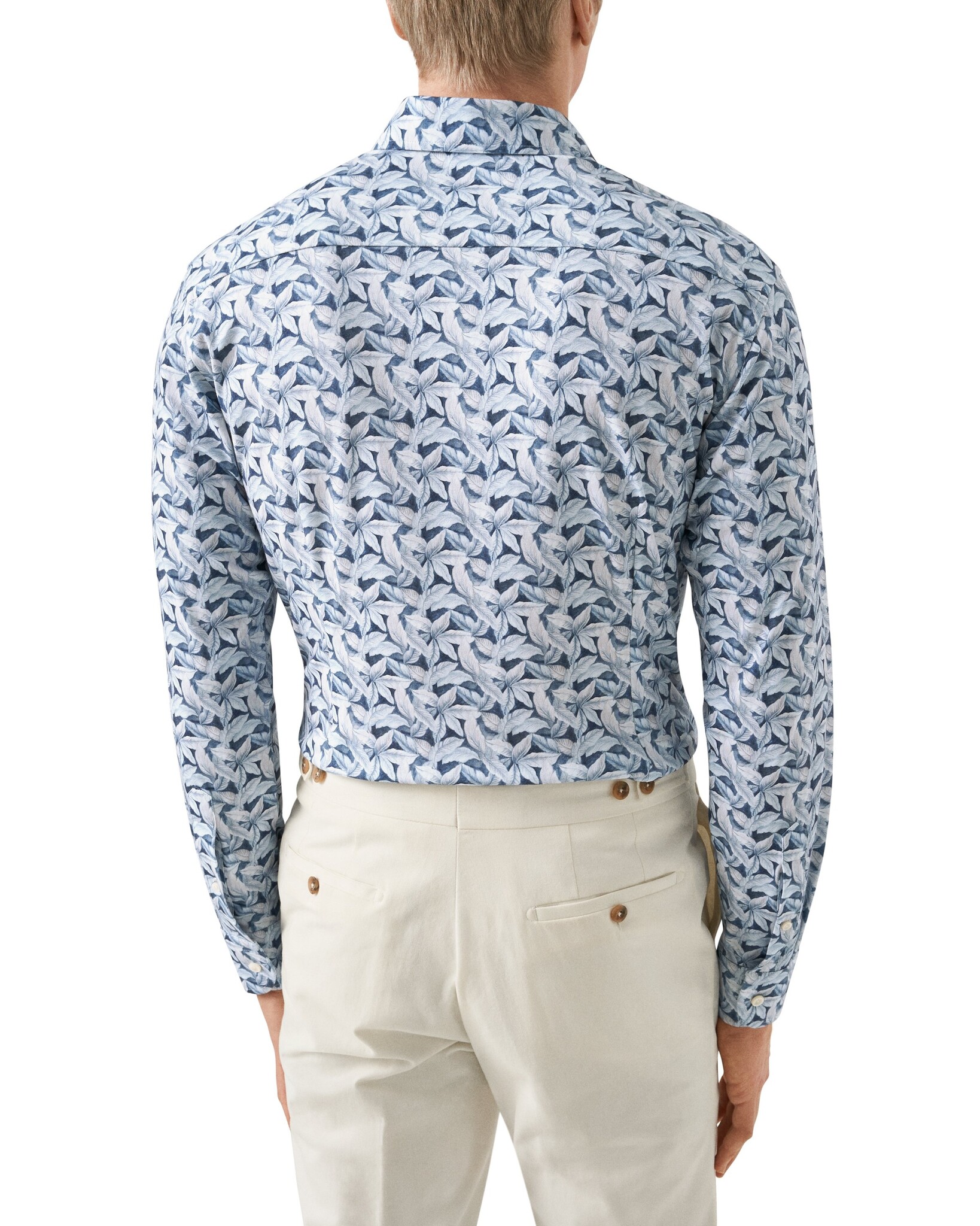 Eton Light Blue Palm Print cotton 4 way stretch shirt