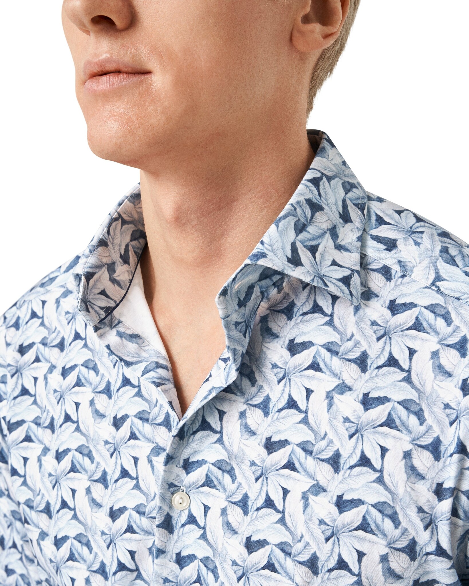 Eton Light Blue Palm Print cotton 4 way stretch shirt