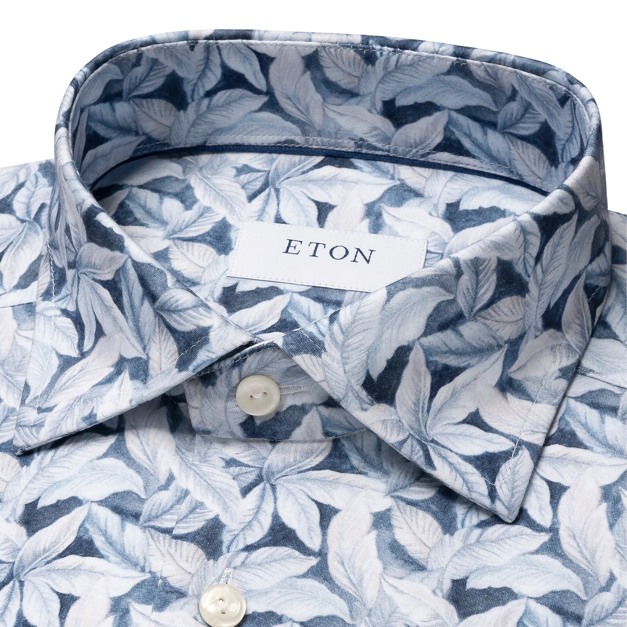 Eton Light Blue Palm Print cotton 4 way stretch shirt