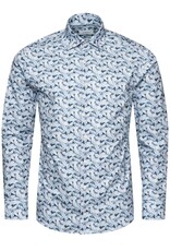 Eton Light Blue Palm Print cotton 4 way stretch shirt