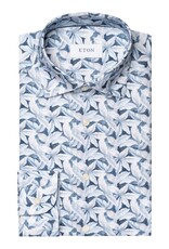 Eton Light Blue Palm Print cotton 4 way stretch shirt