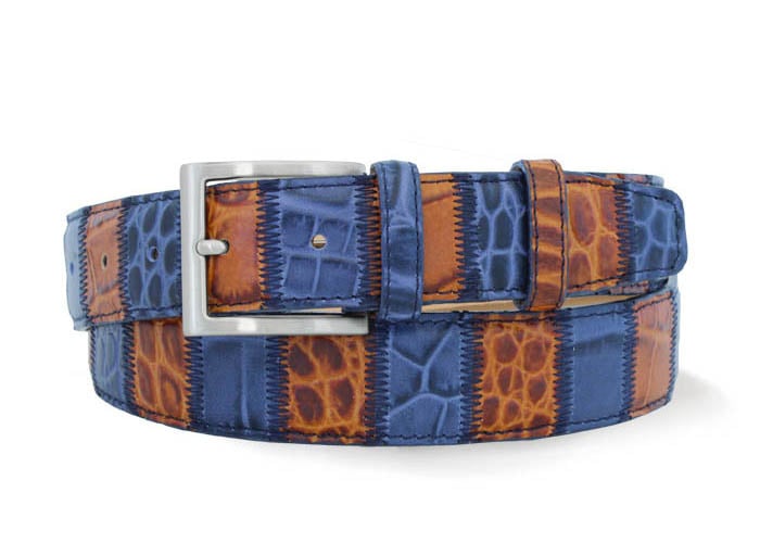 Robert Charles Tan/Blue Patchwork Leather Jean belt