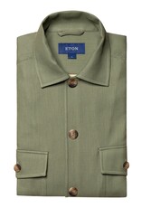 Eton Olive Green Textured Twill Overshirt