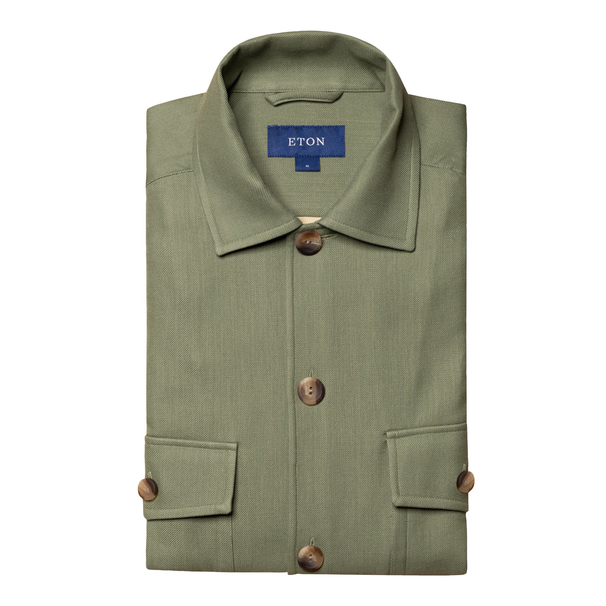 Eton Olive Green Textured Twill Overshirt