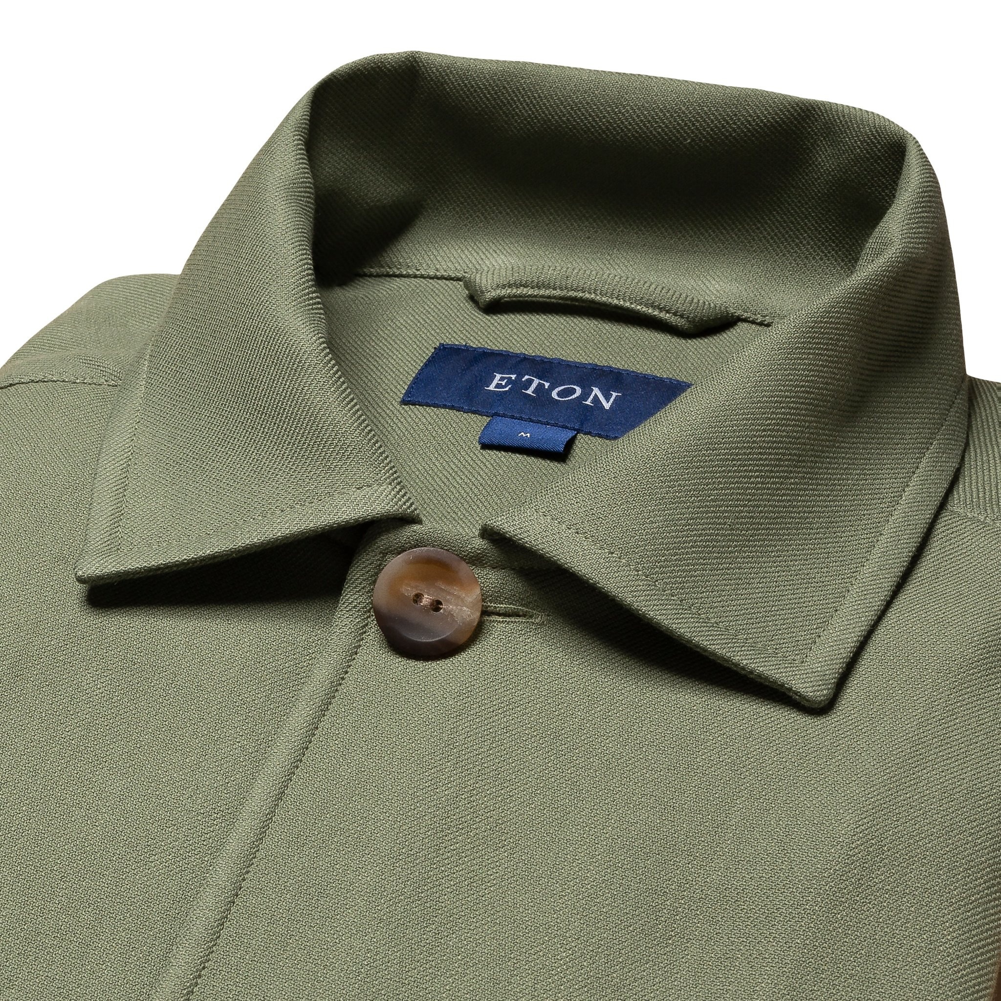 Eton Olive Green Textured Twill Overshirt