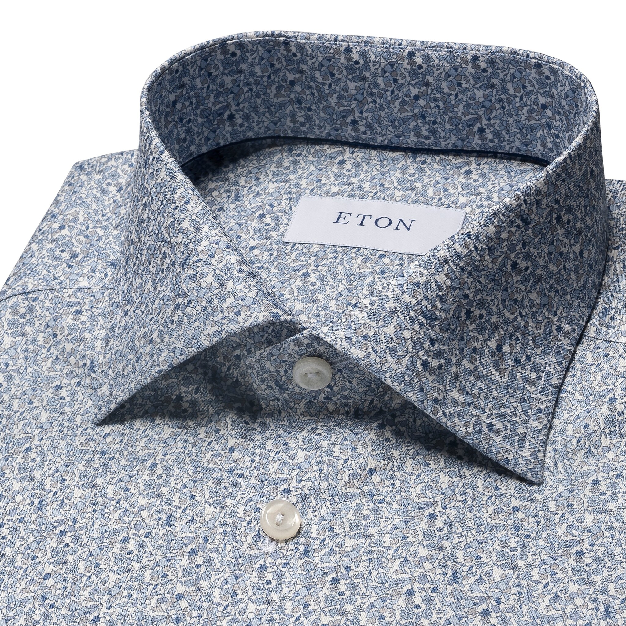 Eton Blue Spring Flower Print Signature Twill shirt