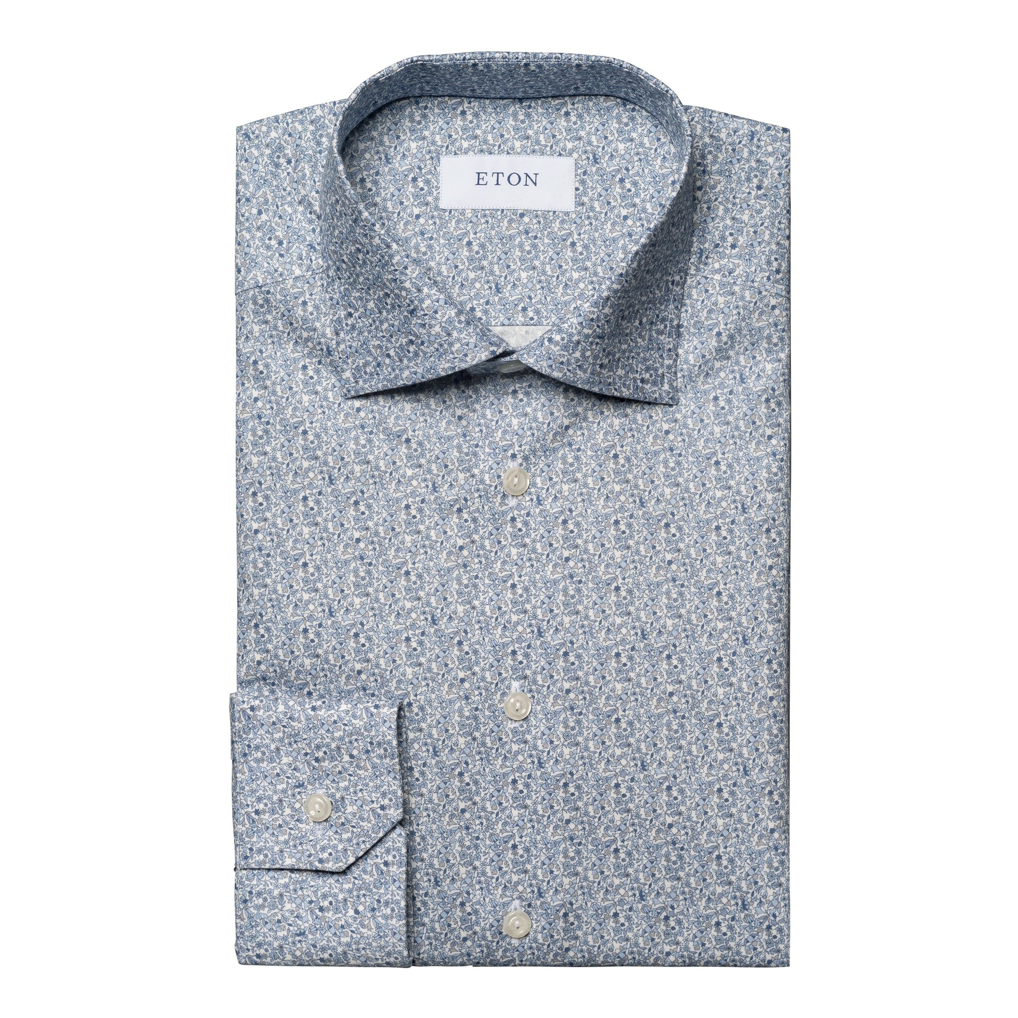 Eton Blue Spring Flower Print Signature Twill shirt