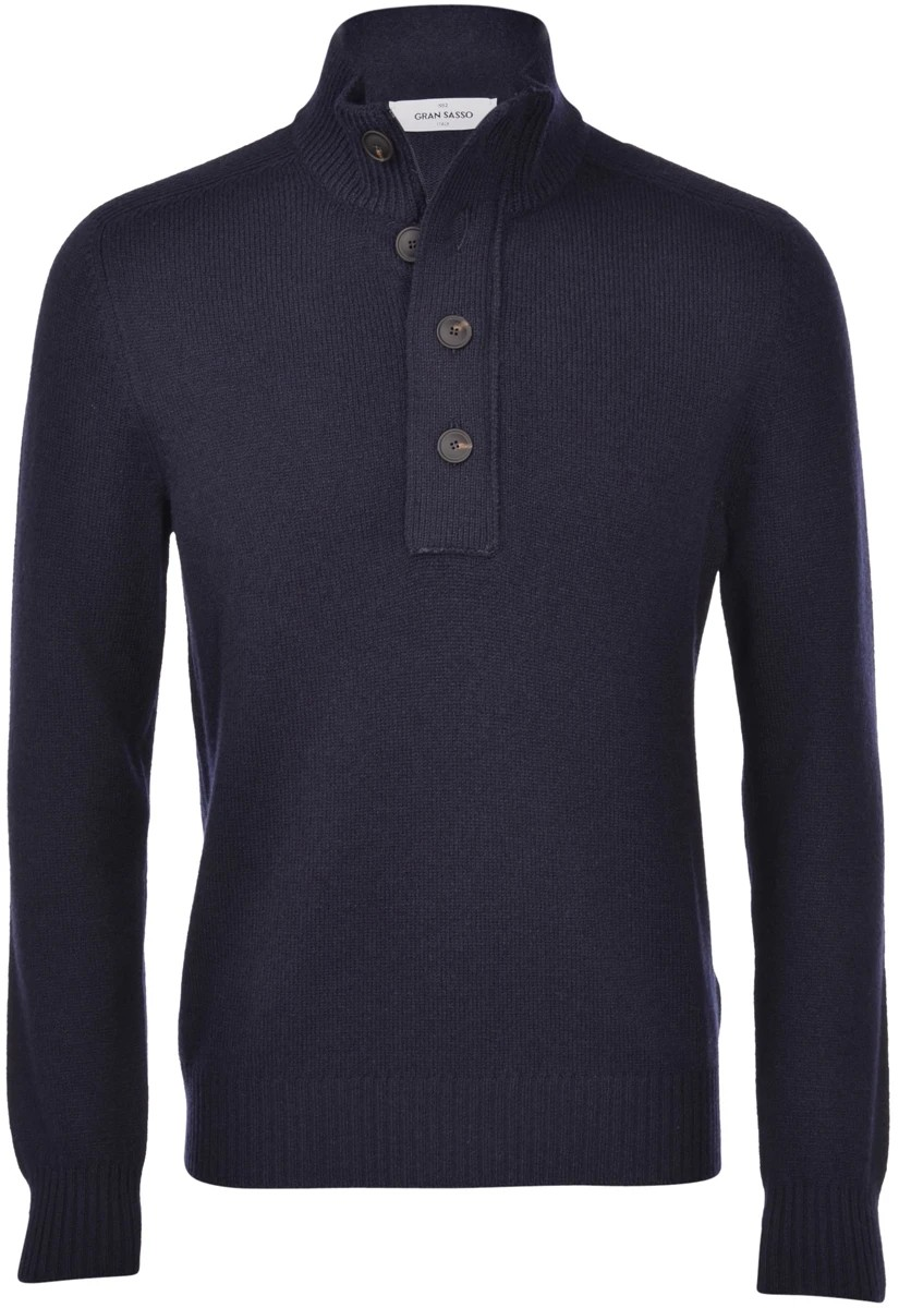 Gran Sasso Mock Neck zip/button Super Geelong Sweater