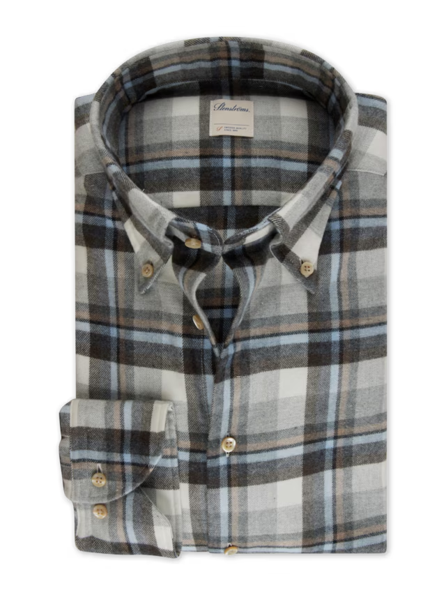 Stenstroms Light Blue Checked Luxury Flannel Shirt