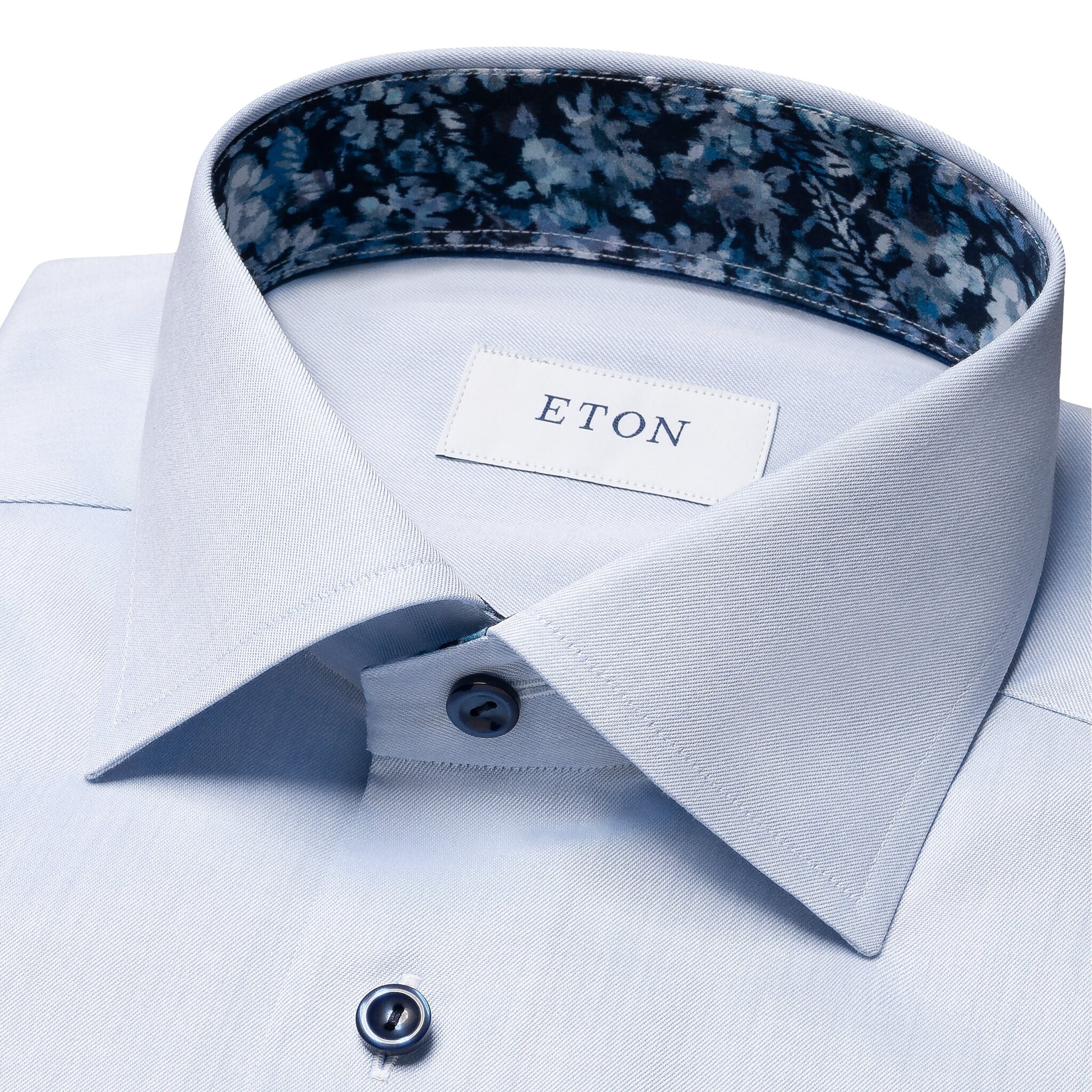 Eton signature twill with navy floral trim blue