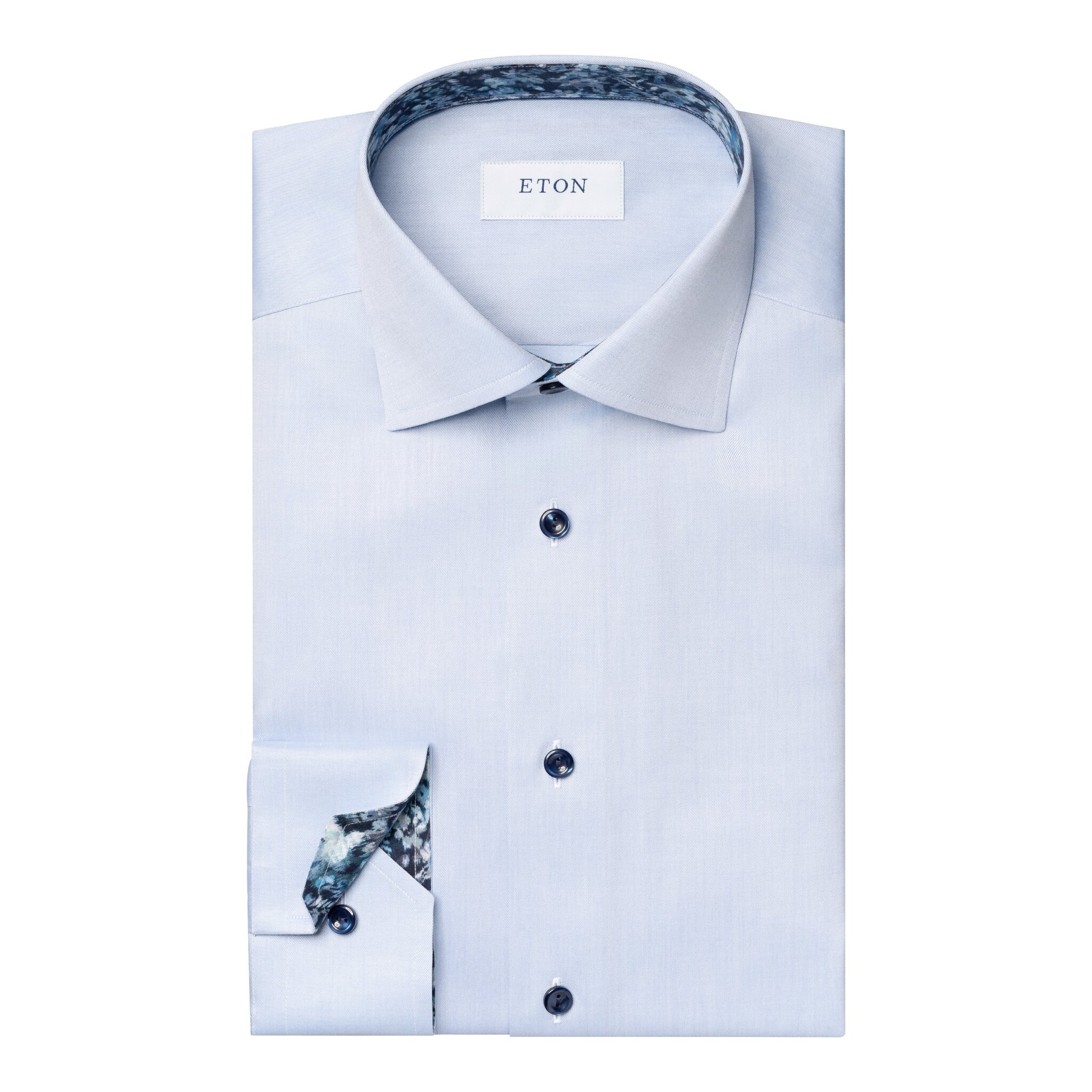 Eton signature twill with navy floral trim blue