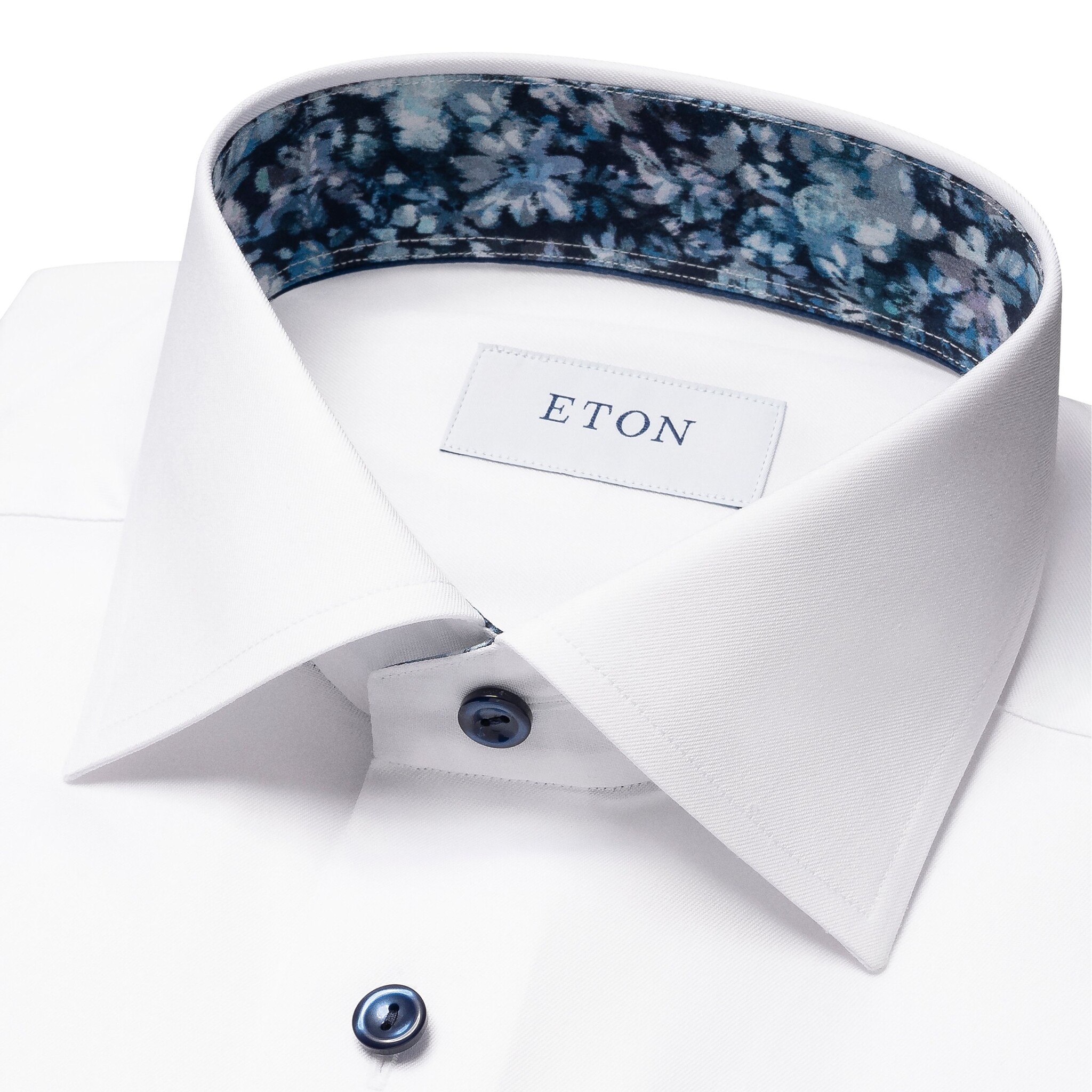 Eton Signature twill with navy floral trim white