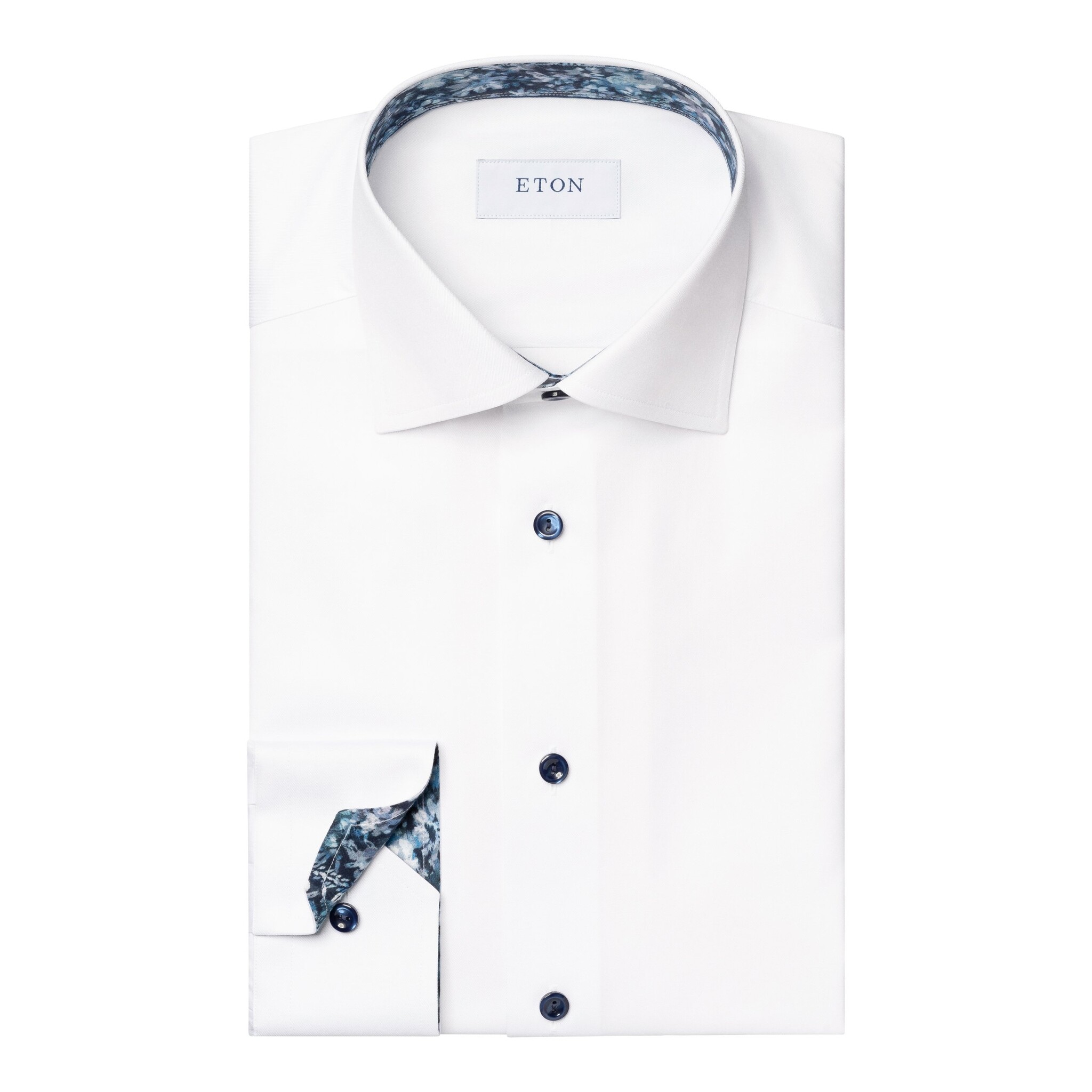 Eton Signature twill with navy floral trim white