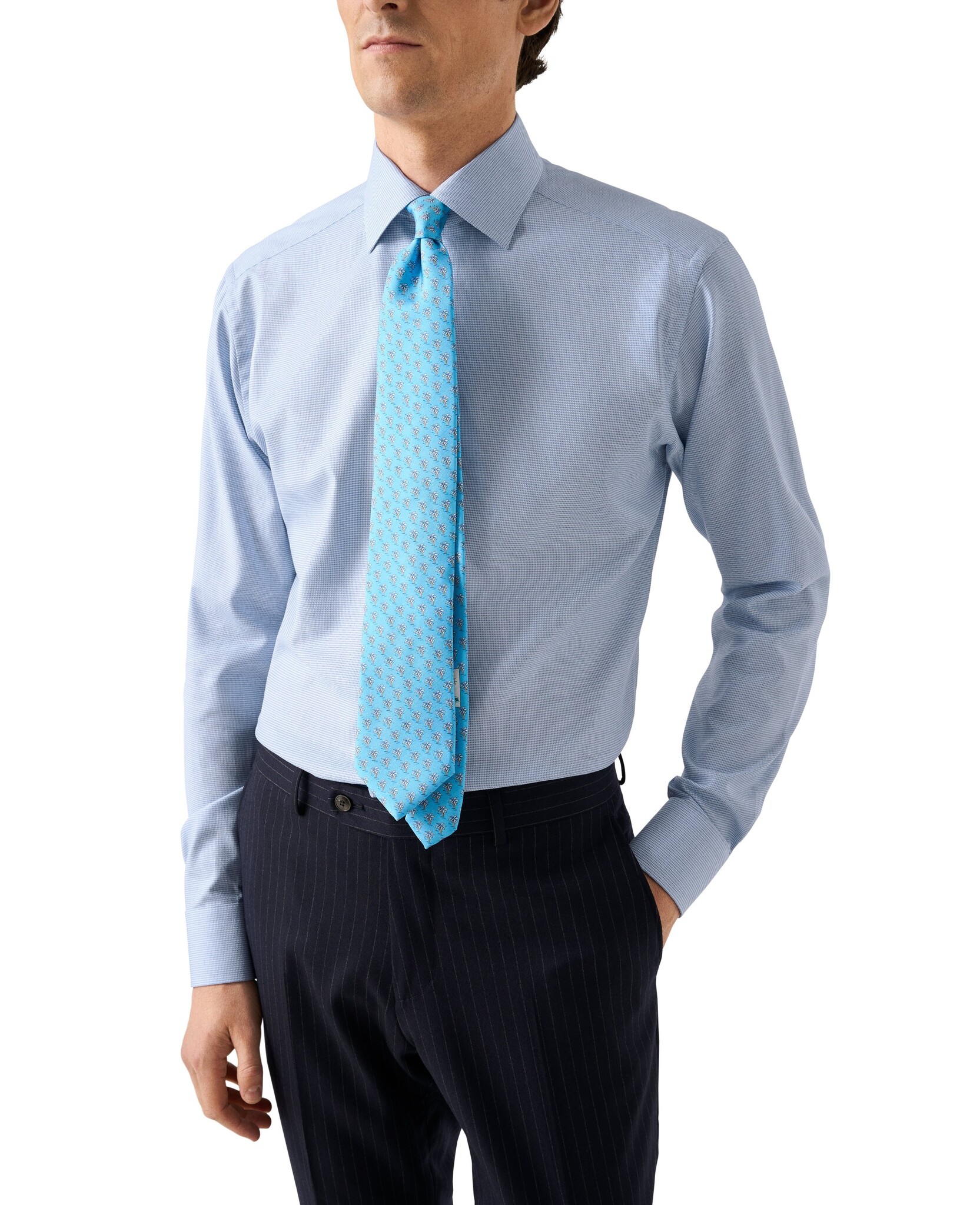 Eton Semi Solid effect Dobby shirt with trim