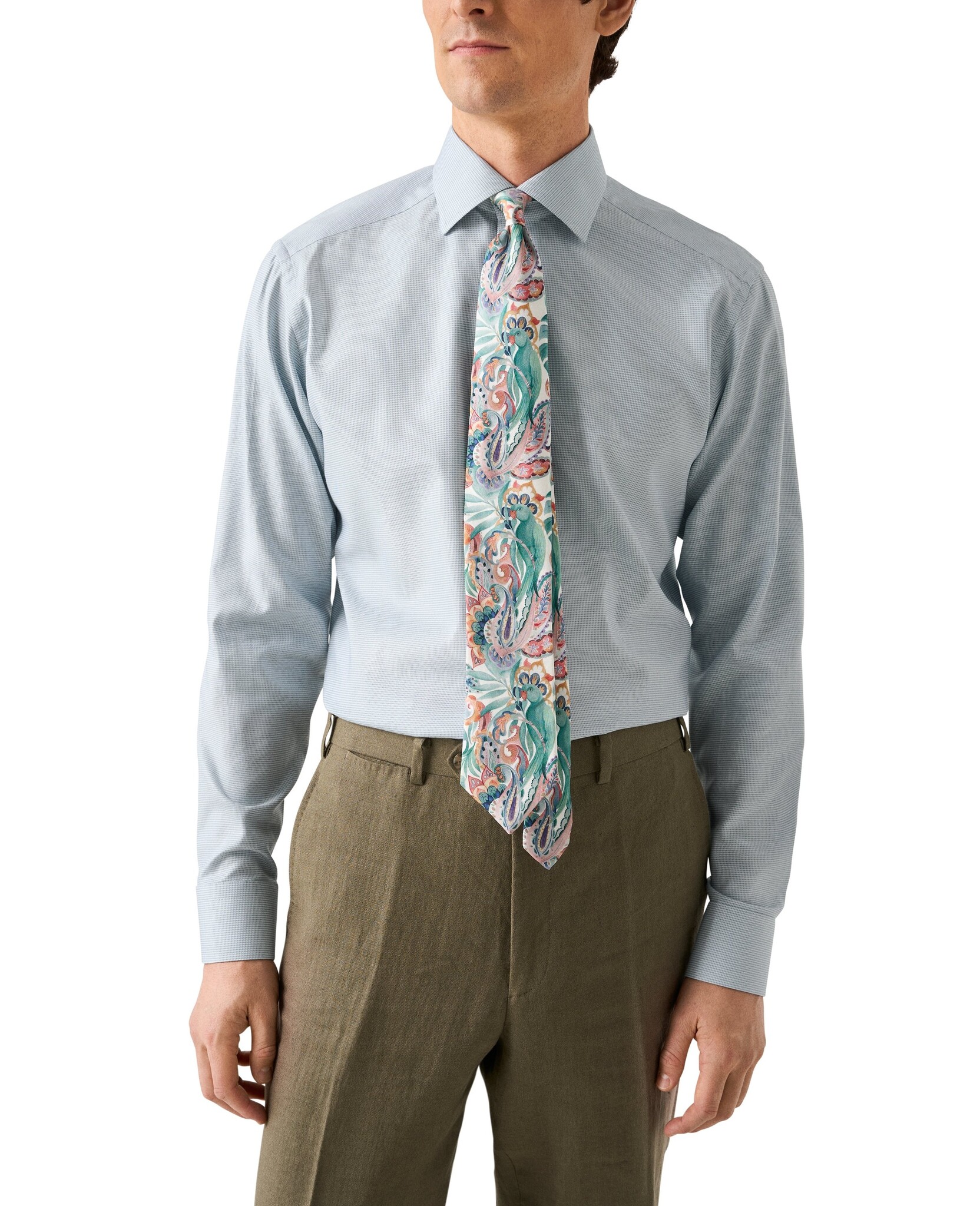 Eton Semi Solid effect Dobby shirt with trim