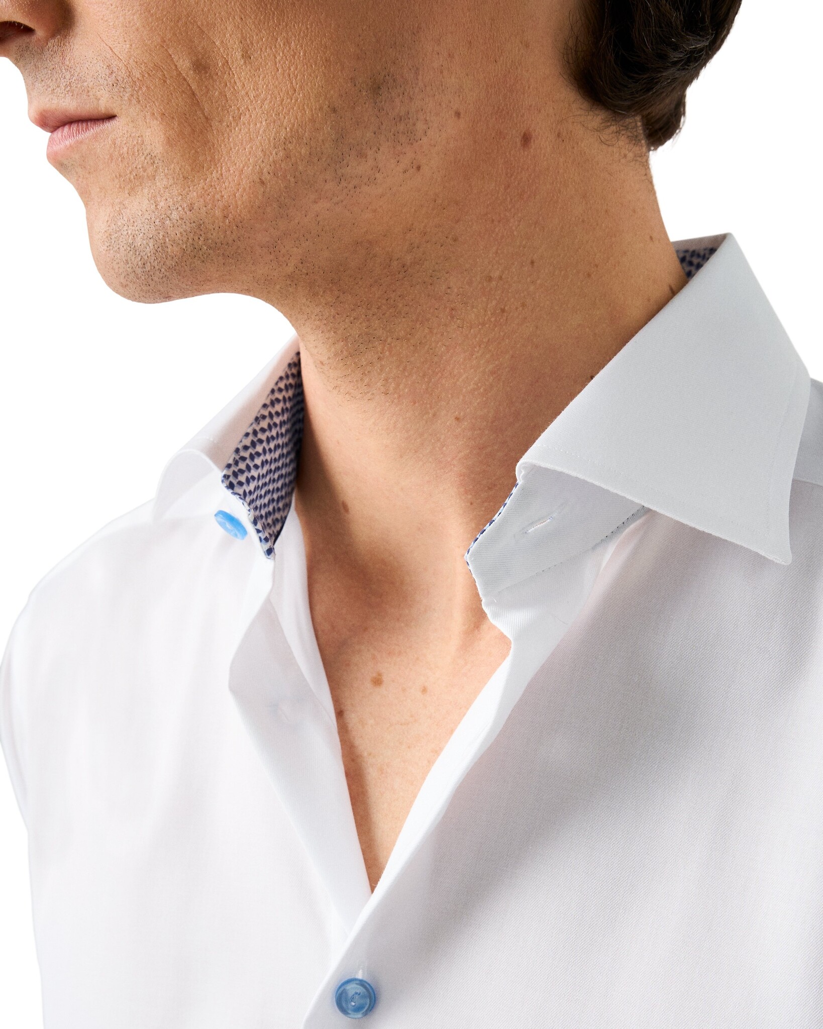 Eton White Solid Signature Twill with Geometric trim