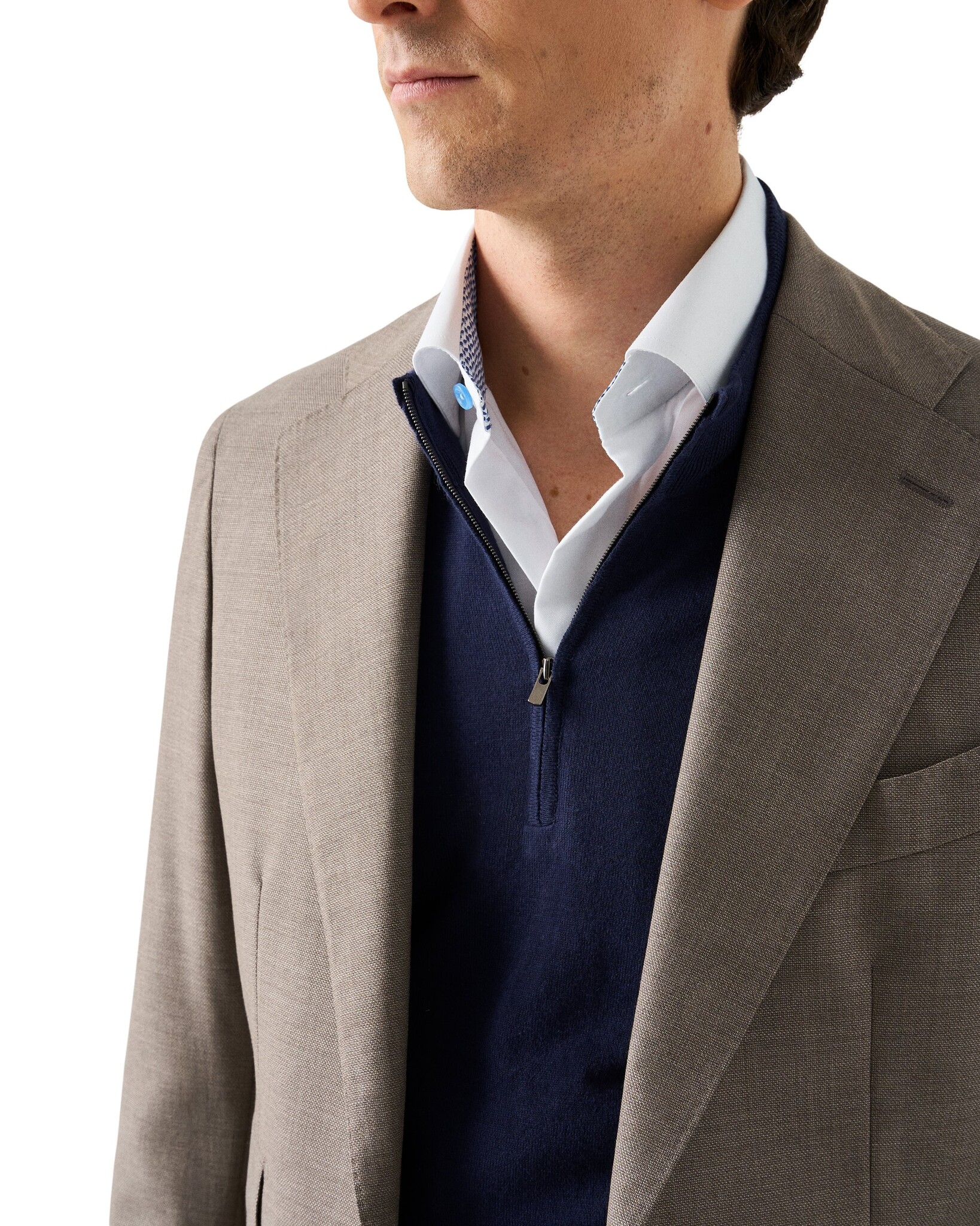 Eton White Solid Signature Twill with Geometric trim