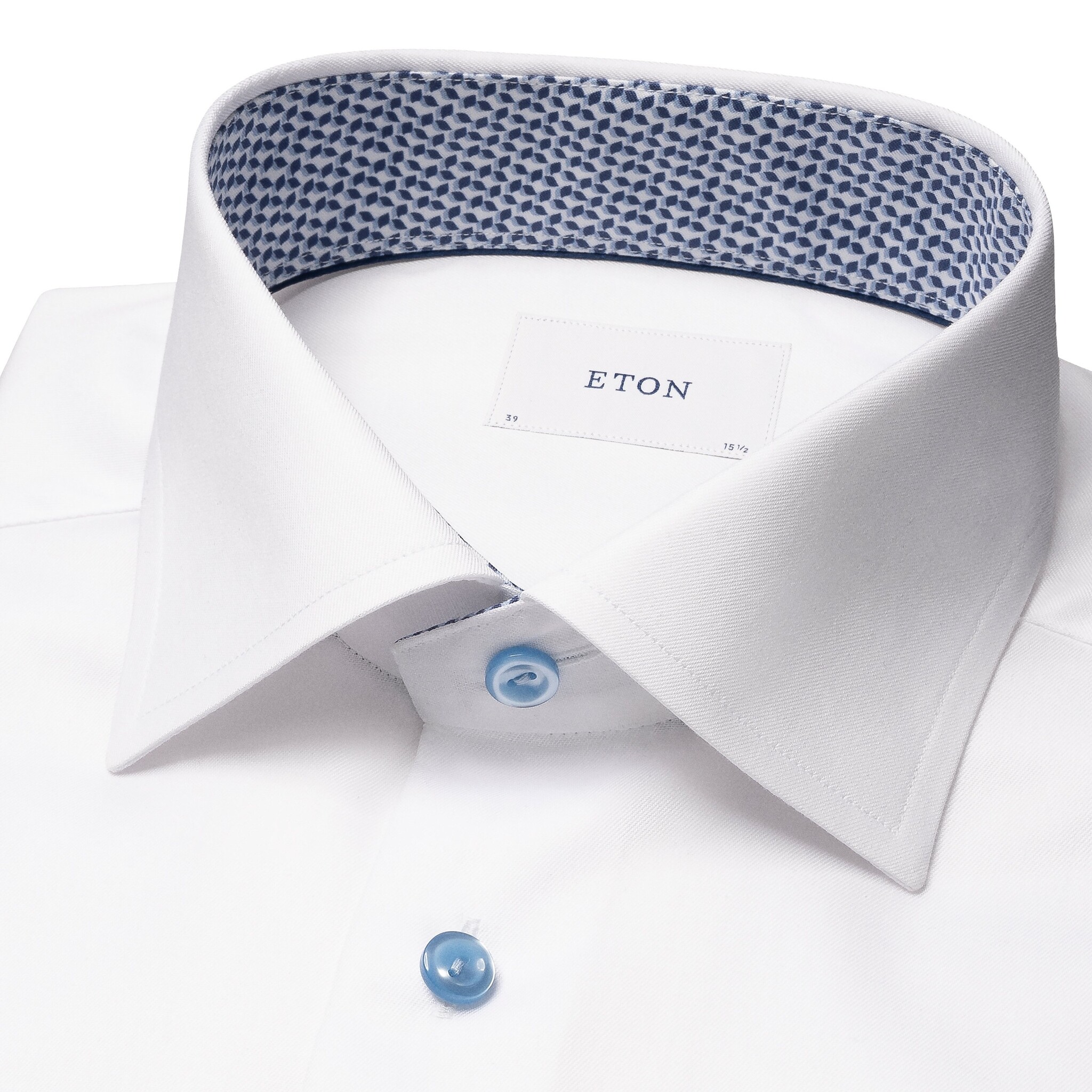 Eton White Solid Signature Twill with Geometric trim