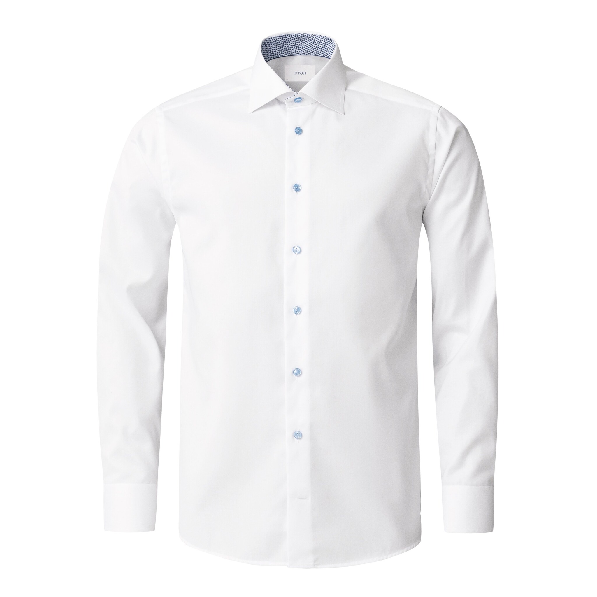 Eton White Solid Signature Twill with Geometric trim