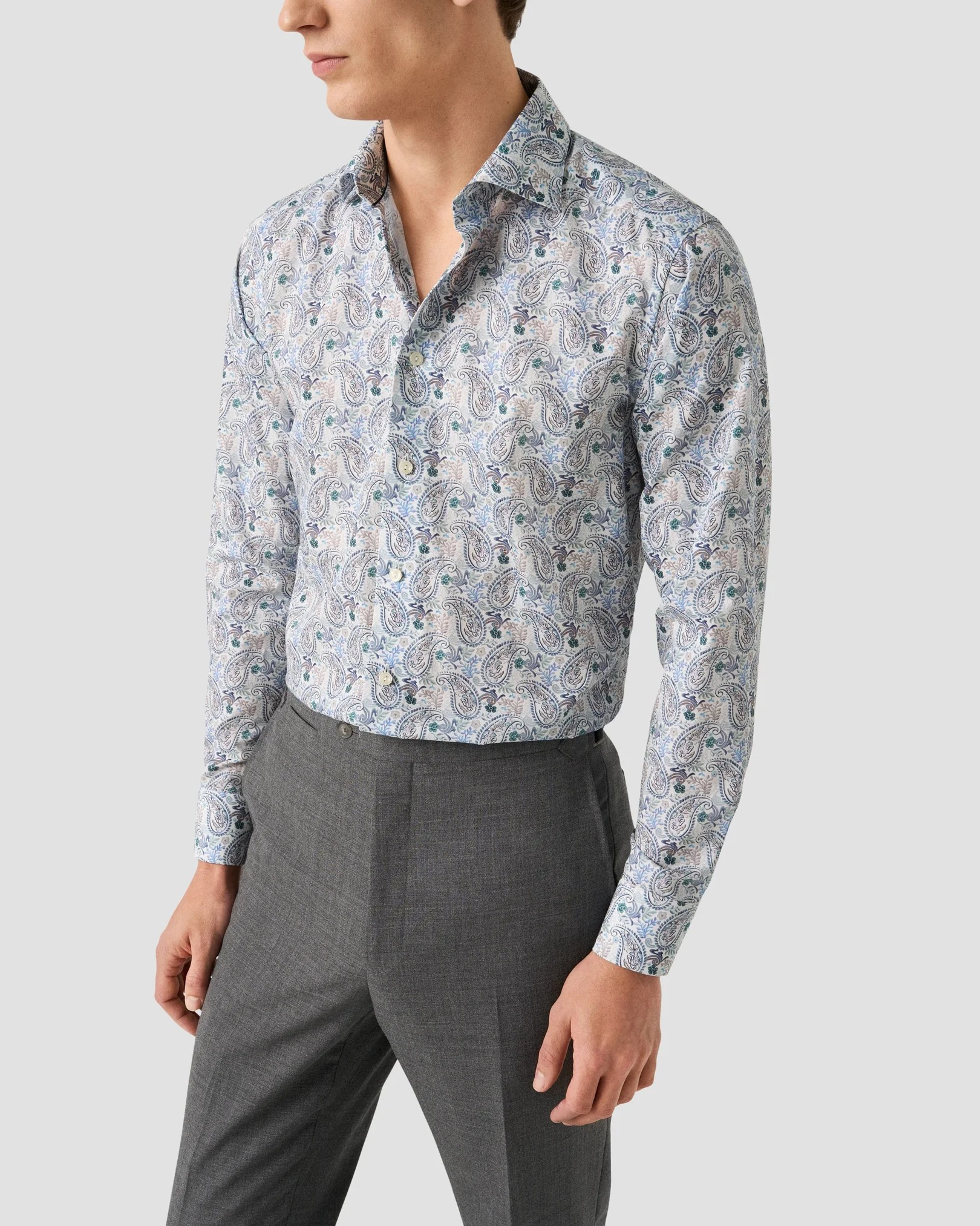 Eton Paisley print lyocell/twill shirt blue