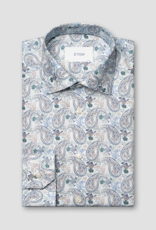 Eton Paisley print lyocell/twill shirt blue