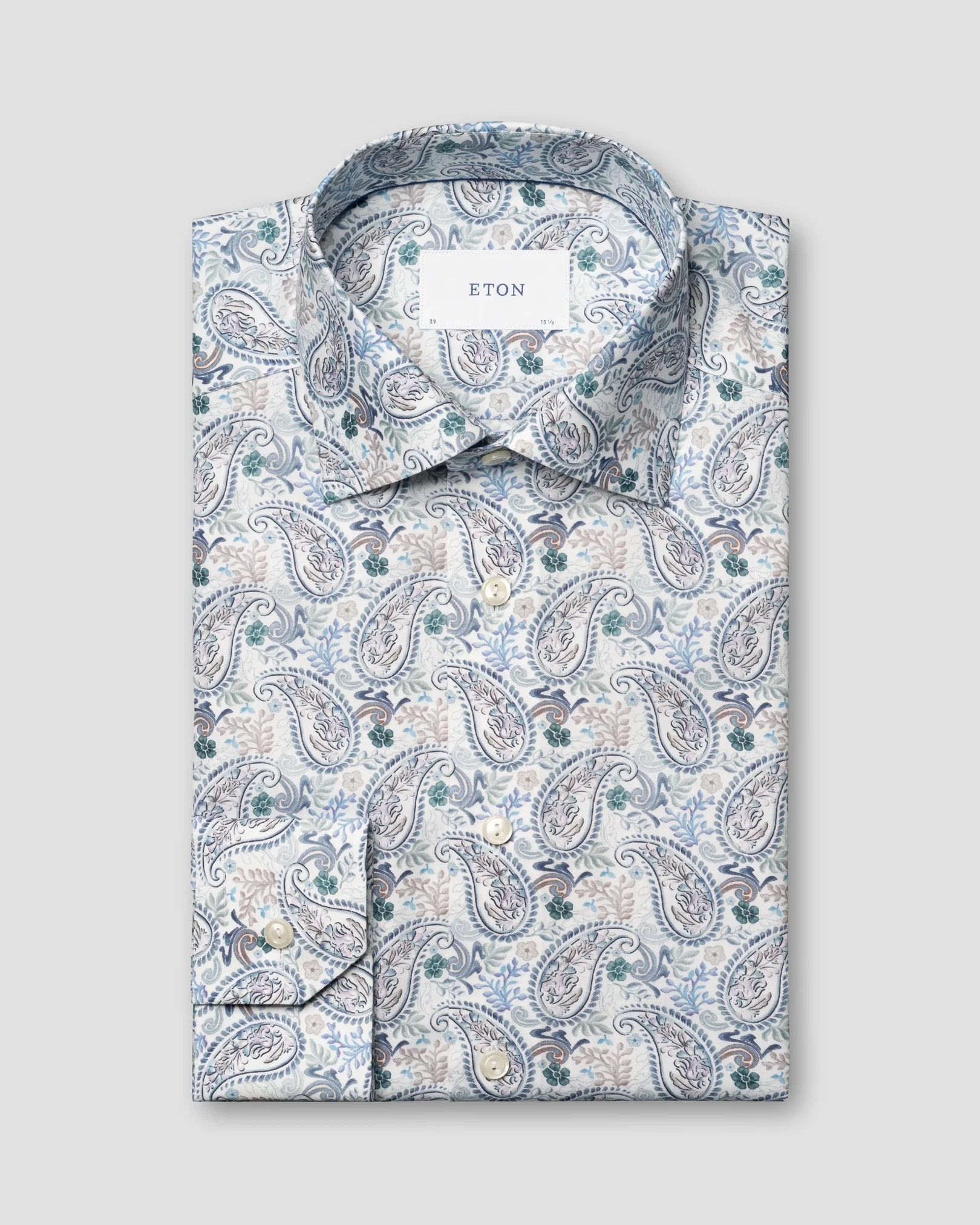 Eton Paisley print lyocell/twill shirt blue