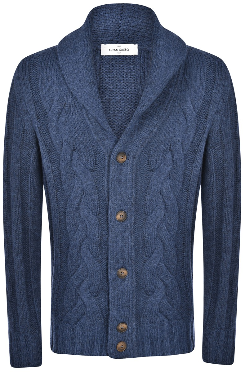 Gran Sasso Cable Knit Shawl Collared Cardigan