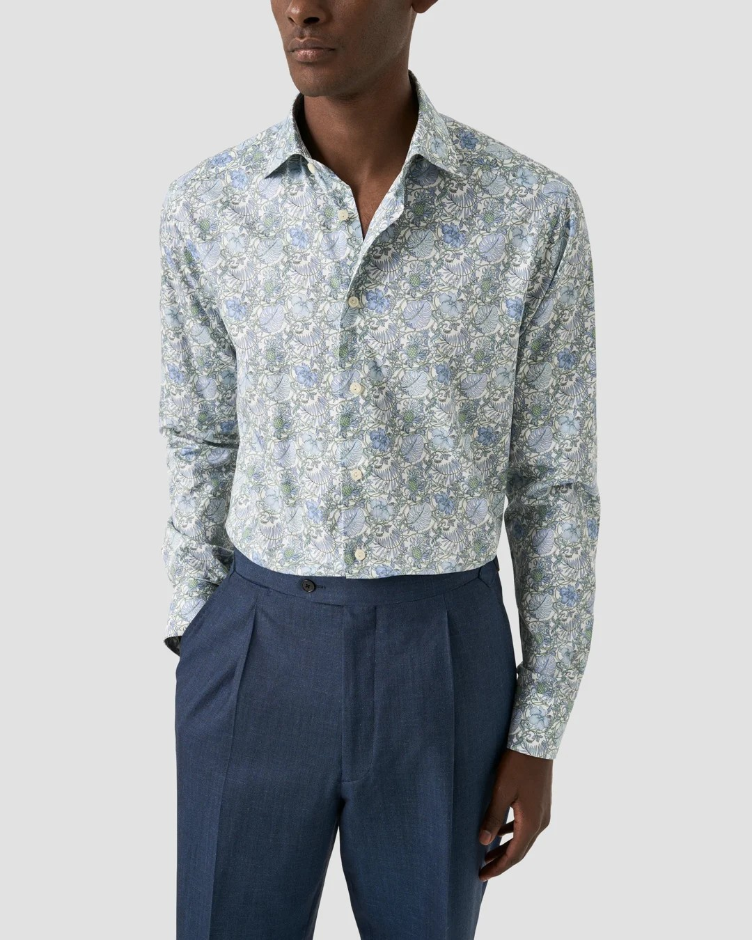 Eton Blue Floral Print Signature Twill Shirt