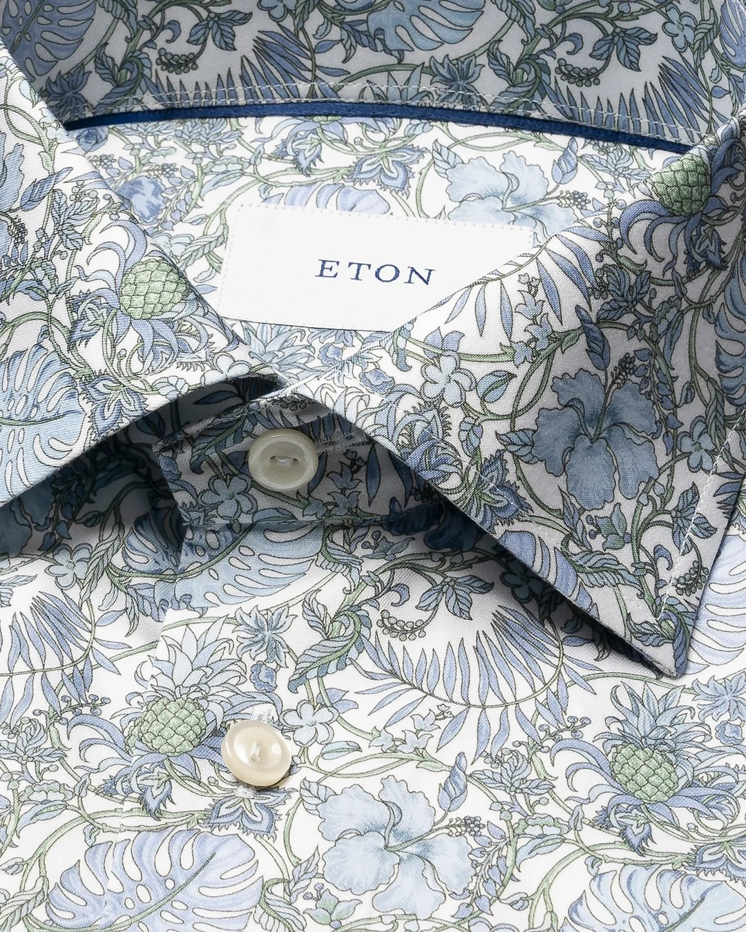 Eton Blue Floral Print Signature Twill Shirt
