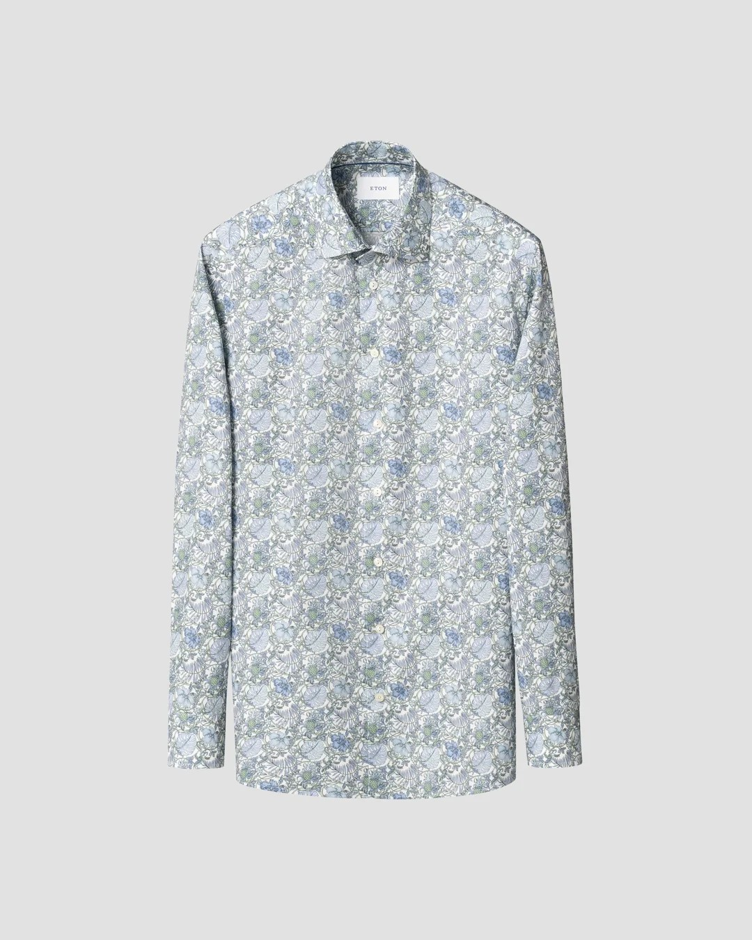 Eton Blue Floral Print Signature Twill Shirt