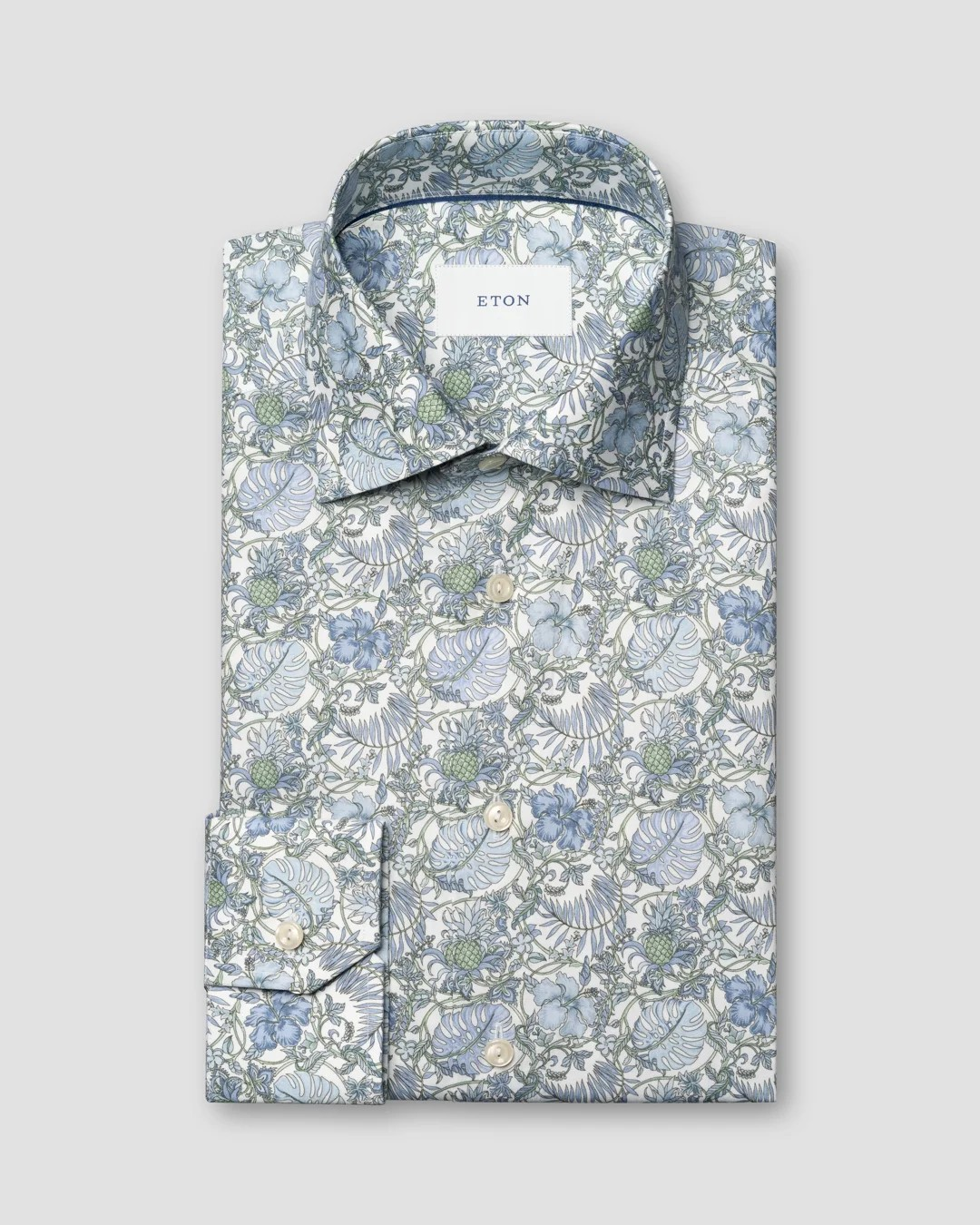Eton Blue Floral Print Signature Twill Shirt