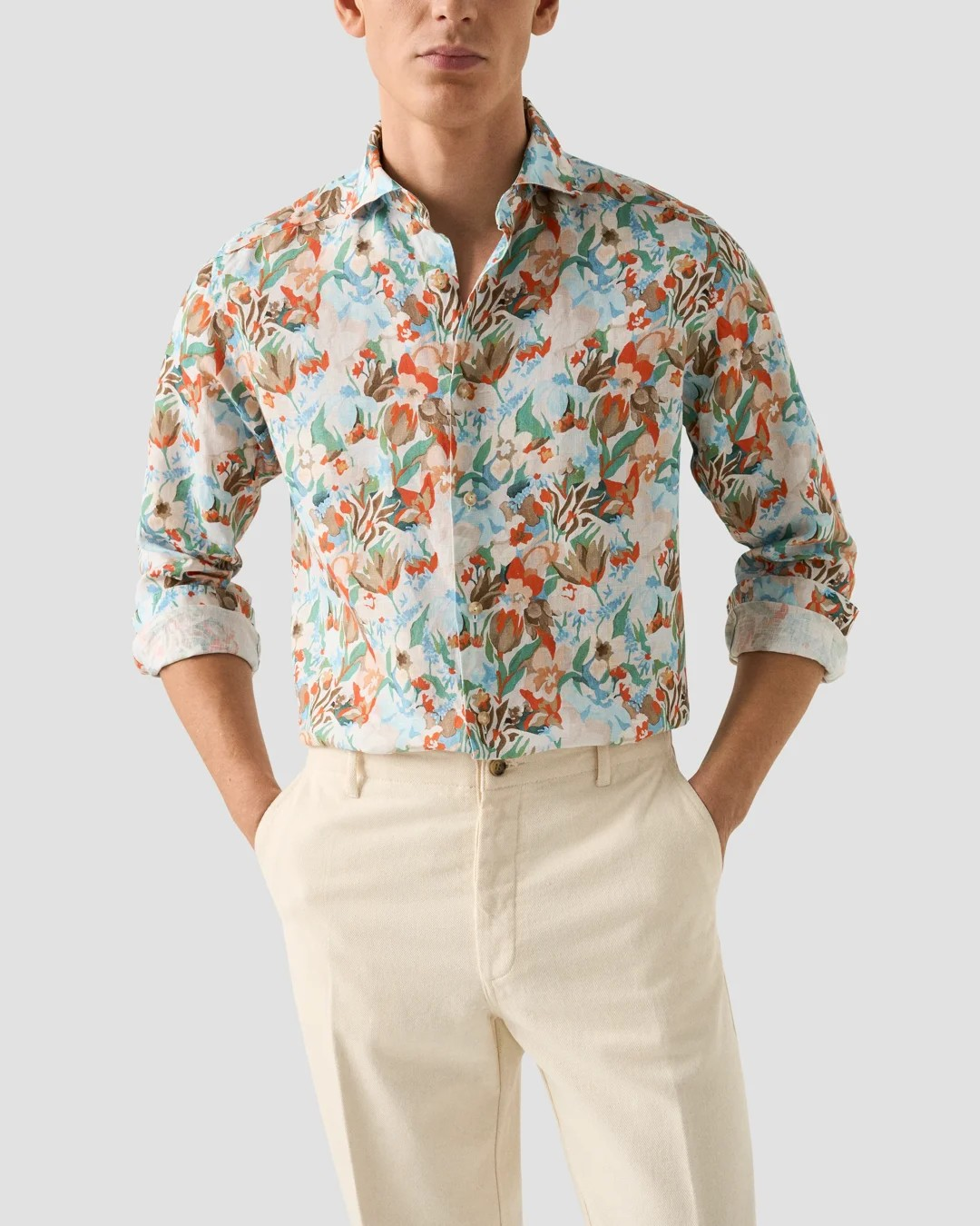 Eton Floral Print Linen Shirt